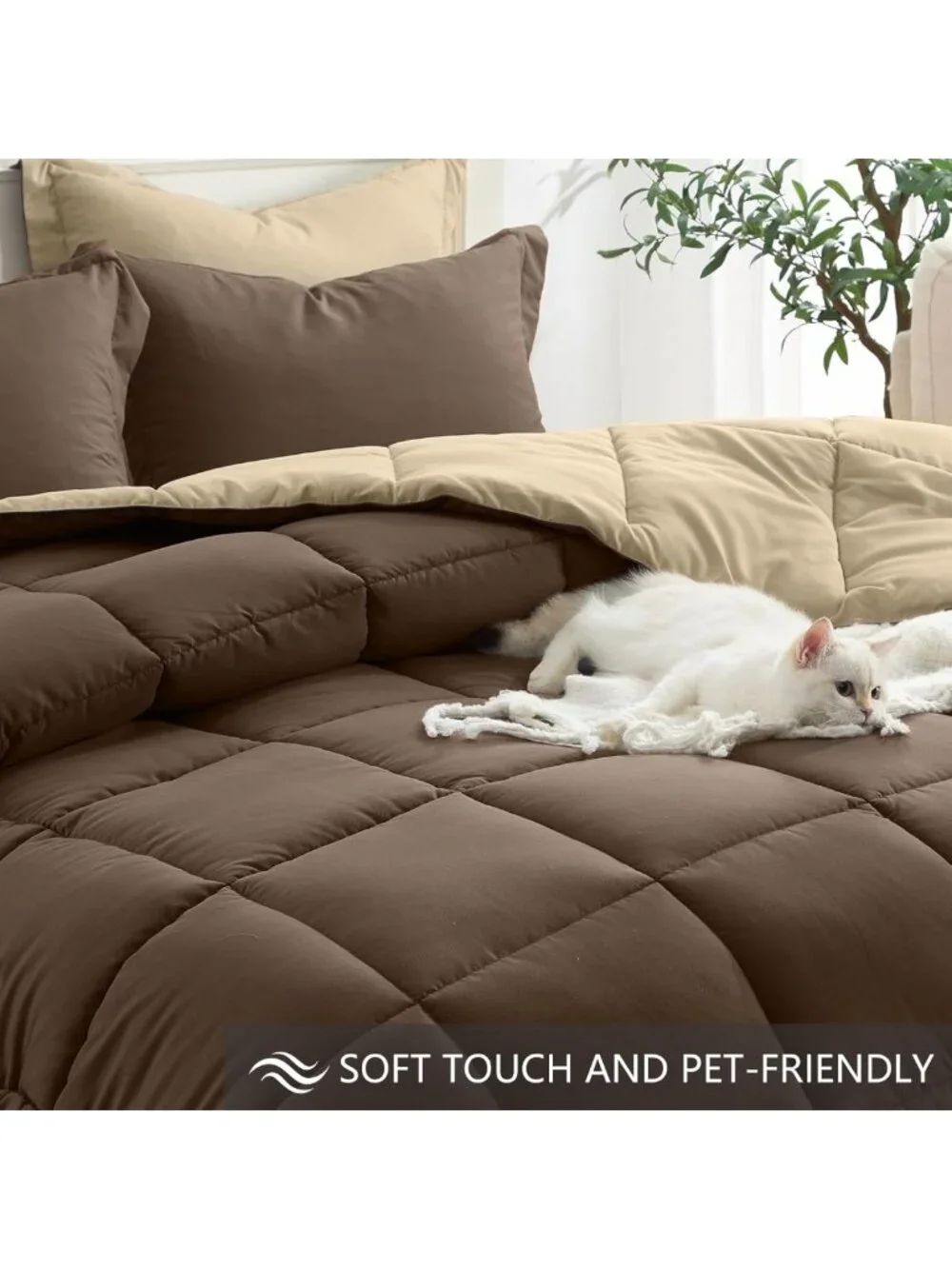 Cozy Reversible Queen Comforter Set, Lightweight Down Alternative, 3-Piece